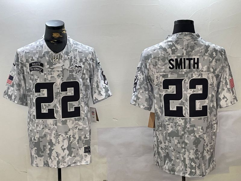 Men Minnesota Vikings 22 Smith Nike Arctic Camo 2024 Salute to Service Limited NFL Jersey